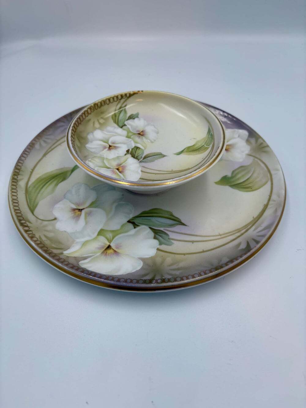Antique RS Germany Porcelain Tiered Serving Set | Tiered Plate | White Pansy Flo